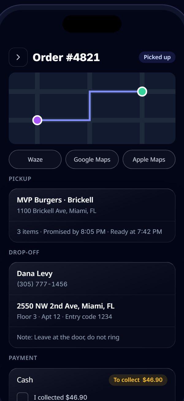 After pickup: mark delivered.